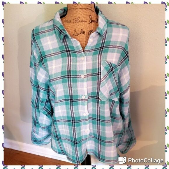 ✅️Anthropologie Sanctuary The Steady Boyfriend plaid shirt - Picture 3 of 8